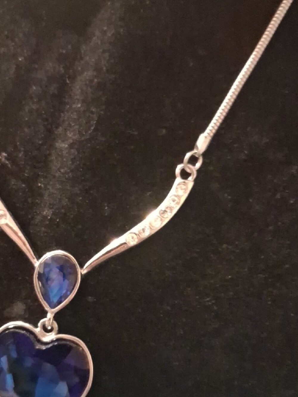 Silver-Tone Heart Pendant Necklace with Deep Blue Crystal Accent - Picture 4 of 4